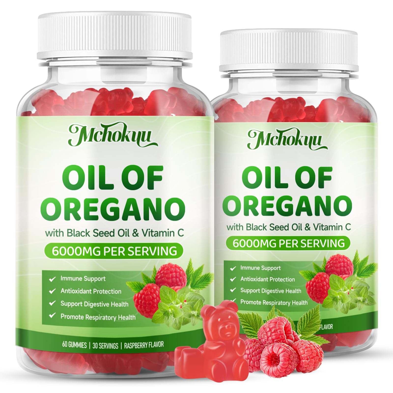 Gommes Mchokuu Origan 6000mg au parfum framboise, plaisir du quotidien.