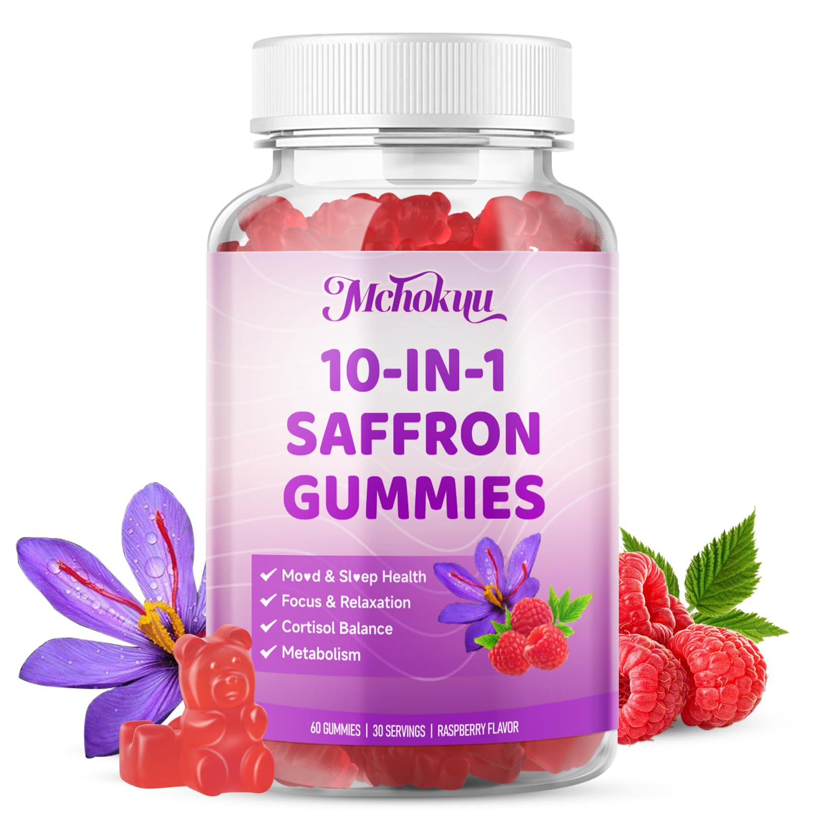 Gummies Mchokuu Safran Framboise, goût naturel et plaisir sans sucre.