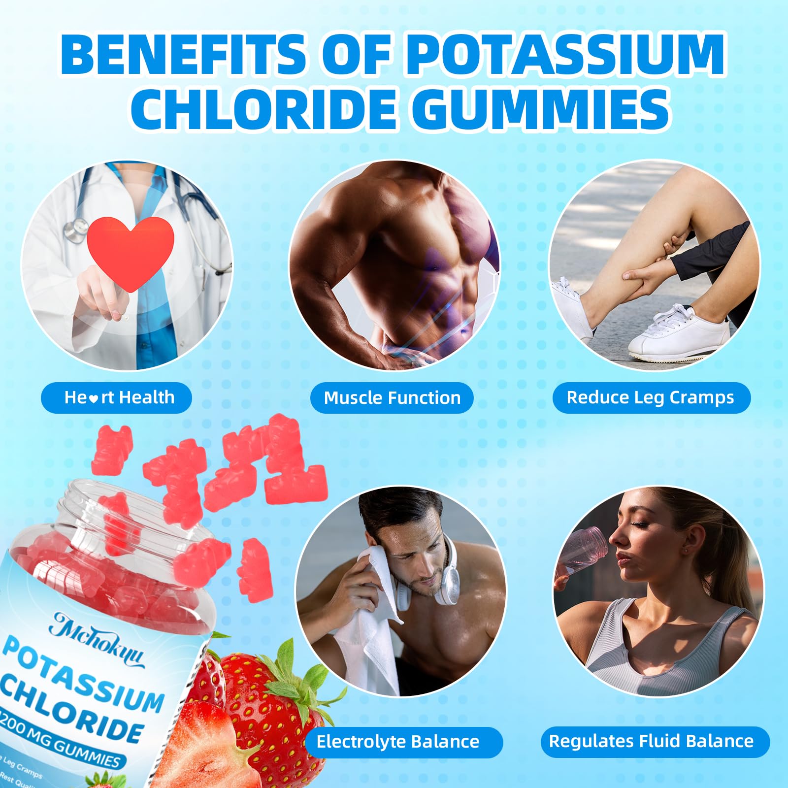 Bouteille Mchokuu Potassium 1200mg sur une table pour usage quotidien.