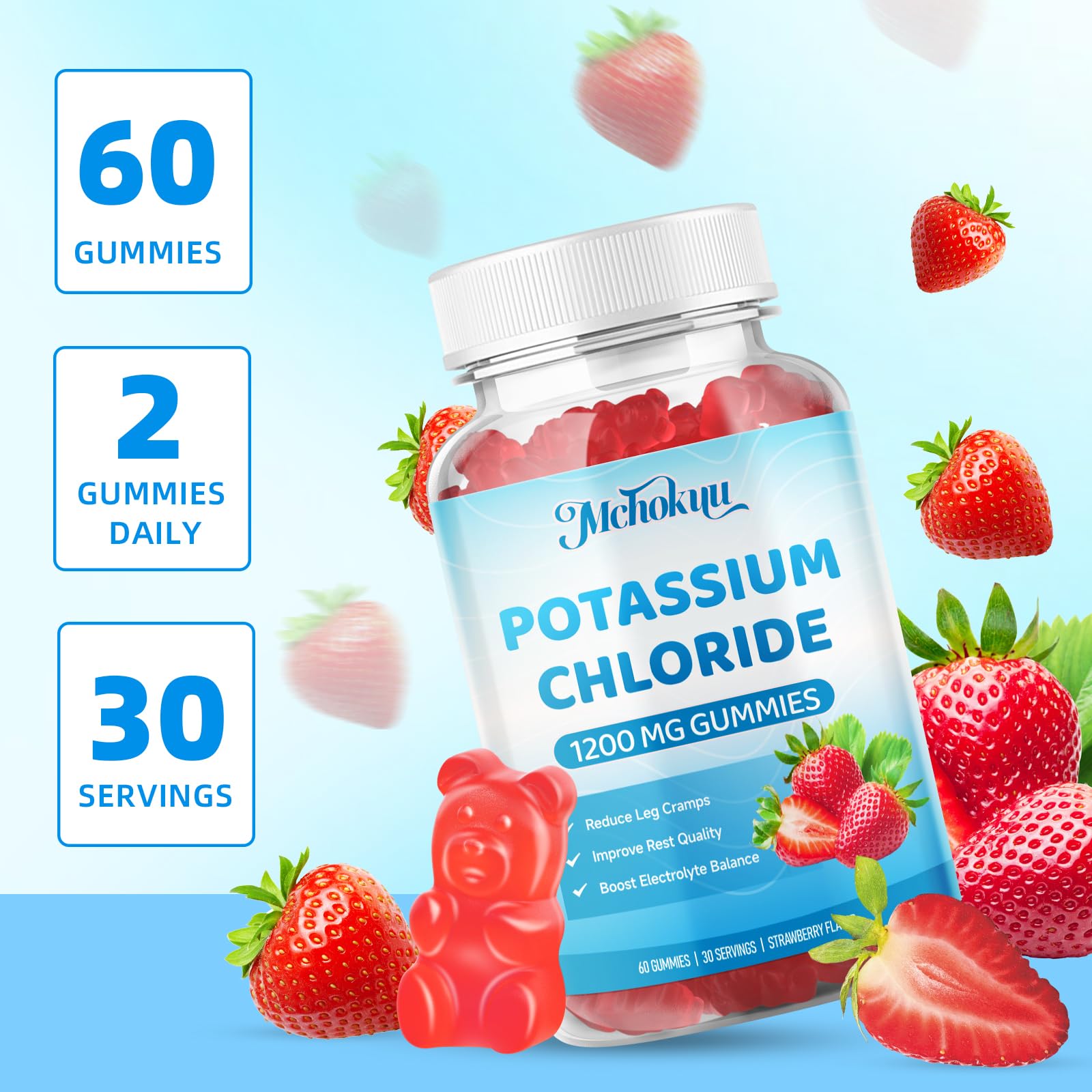 Saveur fraise naturelle des gommes Potassium 1200mg.