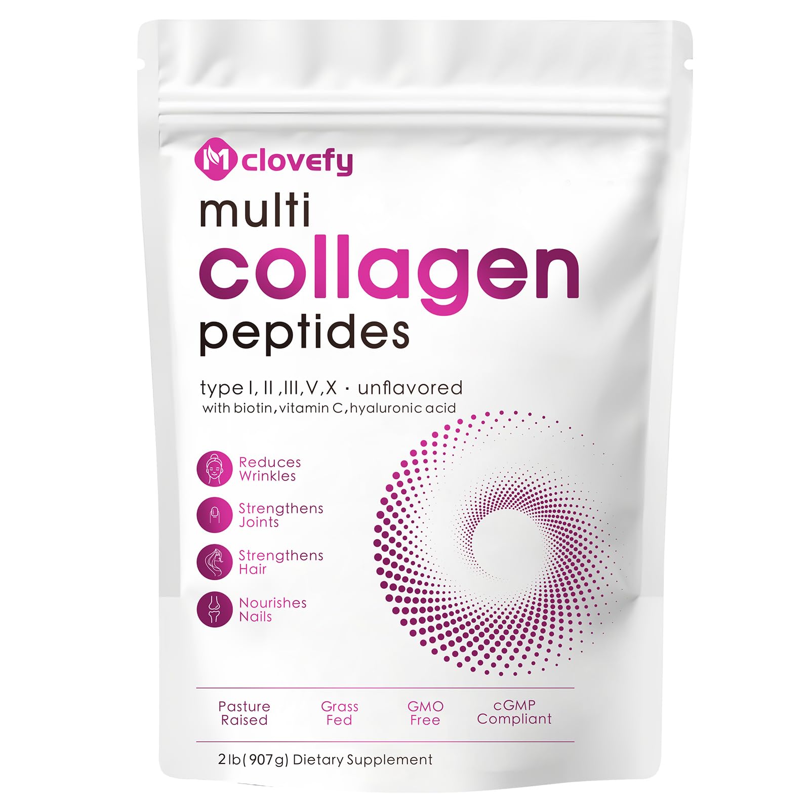 Poudre Mclovefy multi-collagène non aromatisée dans un pot, idéale pour mélange quotidien.
