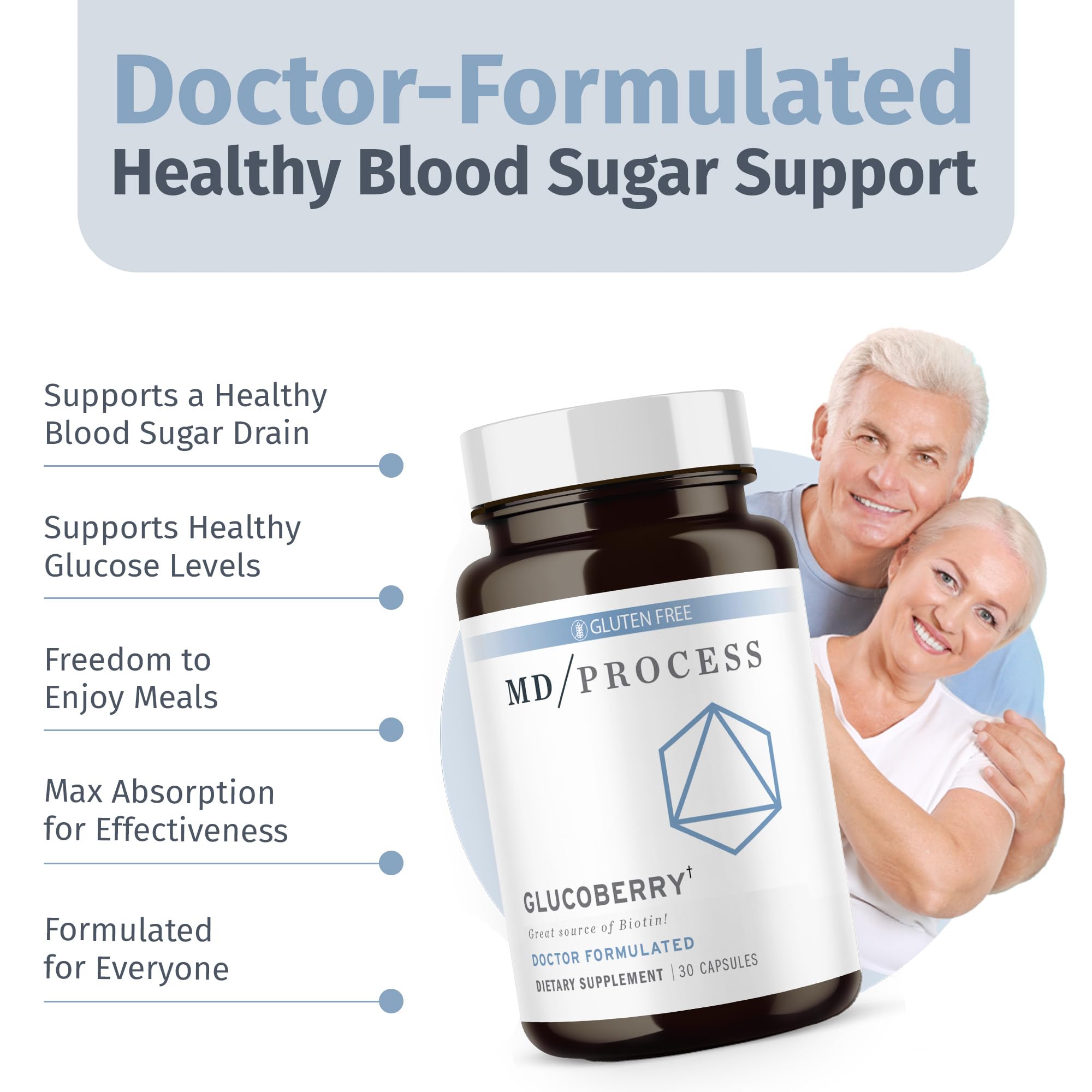 MD Process GlucoBerry boîte de 30 gélules, rangement pratique pour le mois
