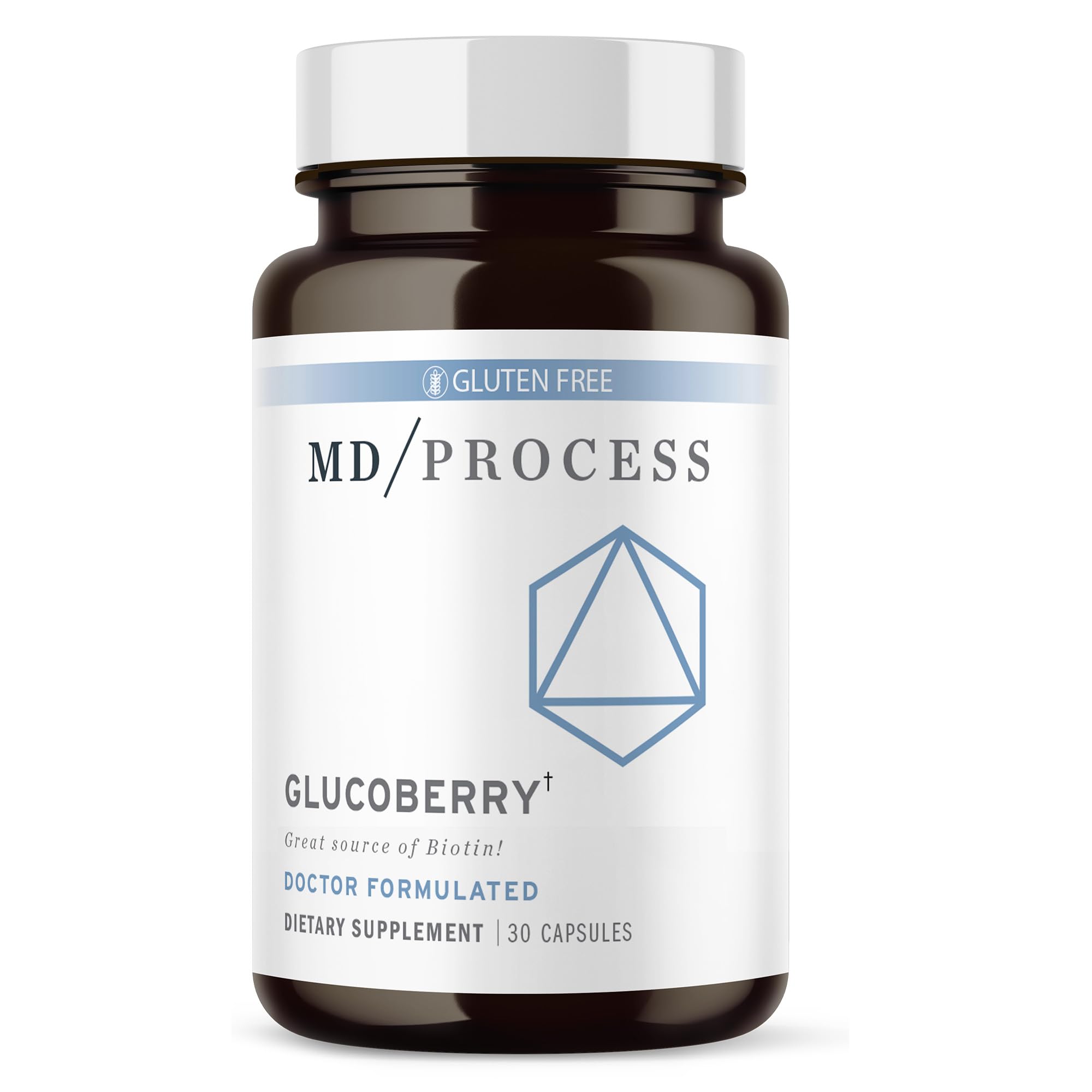 MD Process GlucoBerry bouteille avec étiquette, soutien potentiel à une routine de bien-être quotidienne