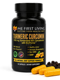 Me First Living Turmeric: bouteille fermée, présentation premium pour l'usage quotidien