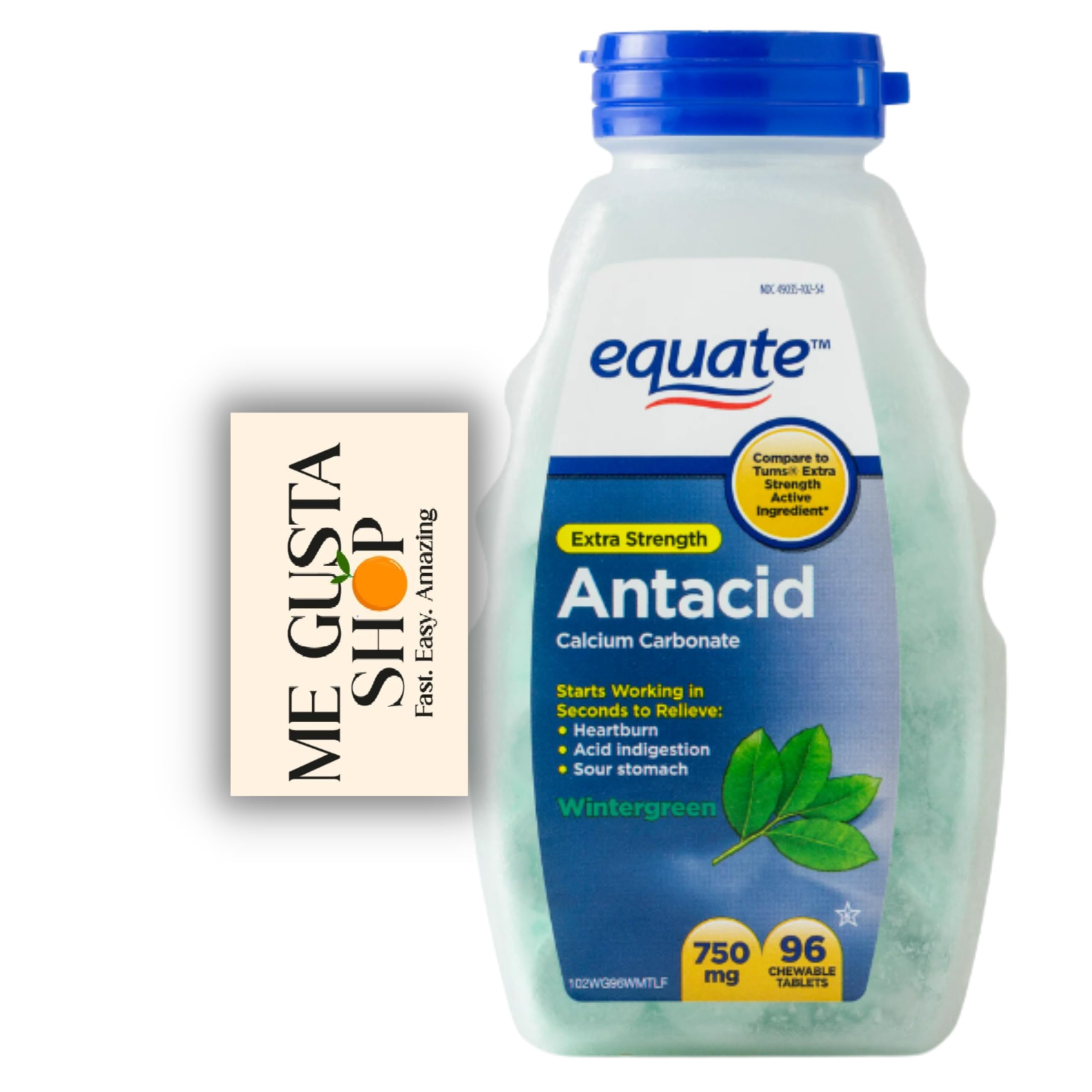 ME GUSTA SHOP Equate étui pastilles antiacide Wintergreen, 750 mg, 96 ct.