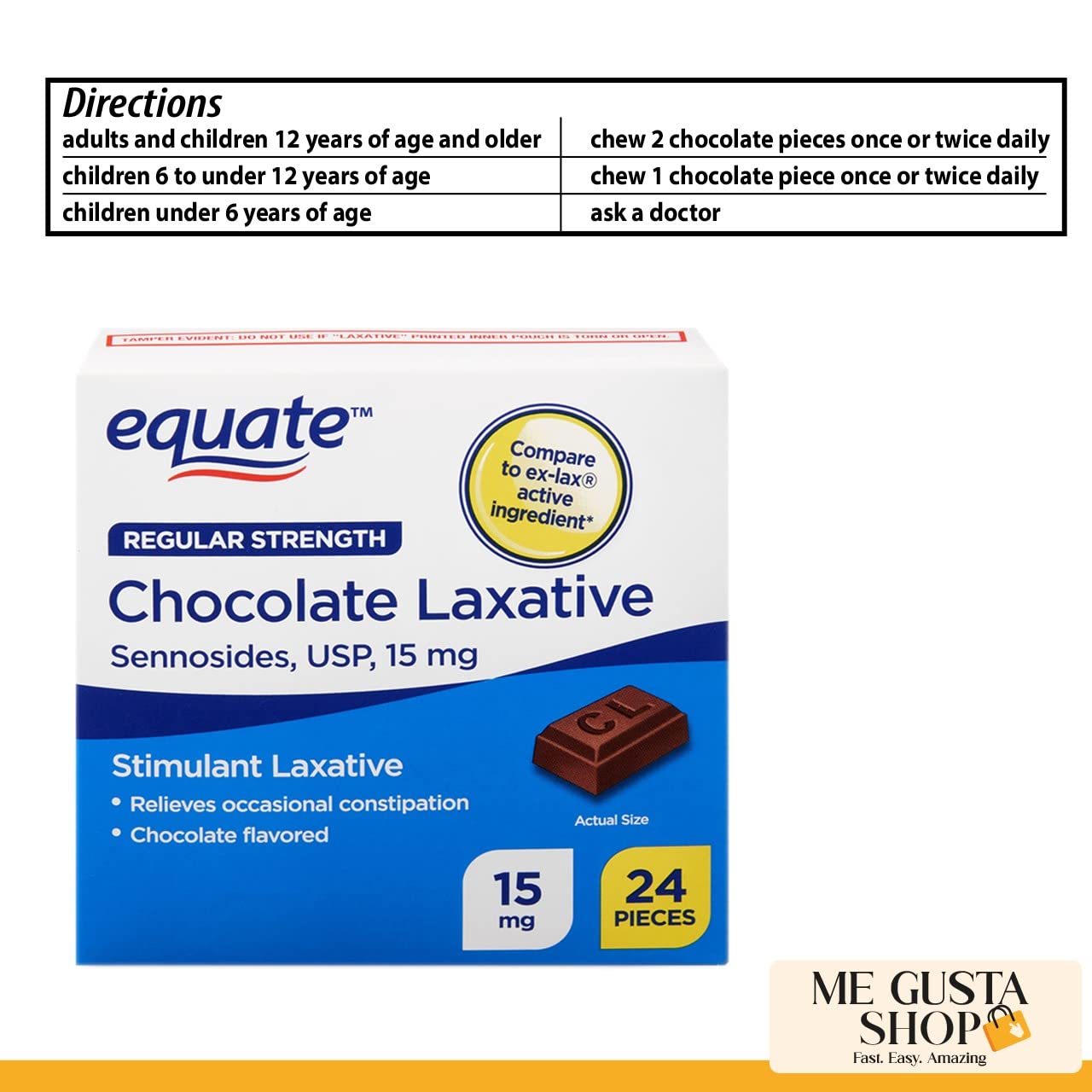 Me GustA Shop Equate laxatif chocolat etiquettes et stickers.