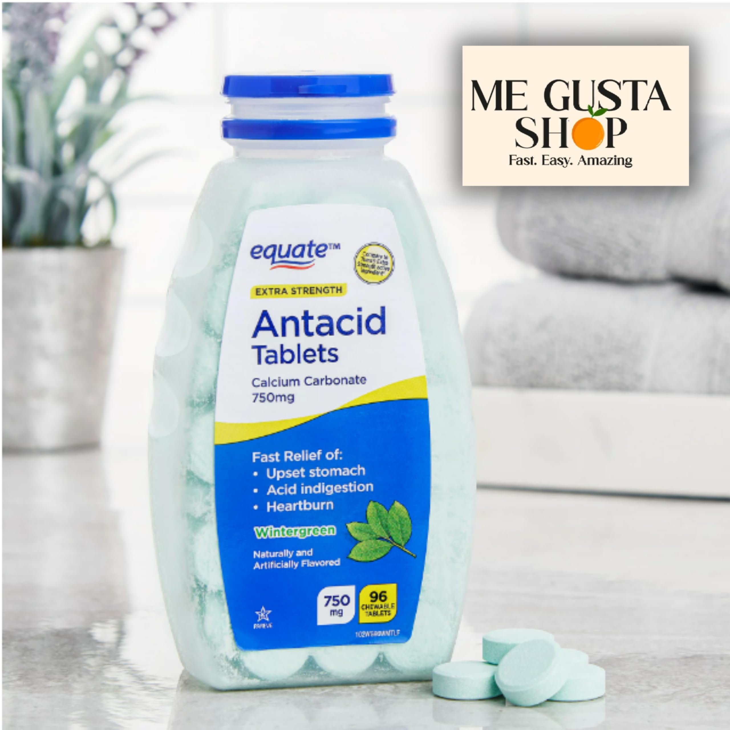 ME GUSTA SHOP Equate pastilles antiacide Wintergreen à mâcher, 750 mg, 96 ct.