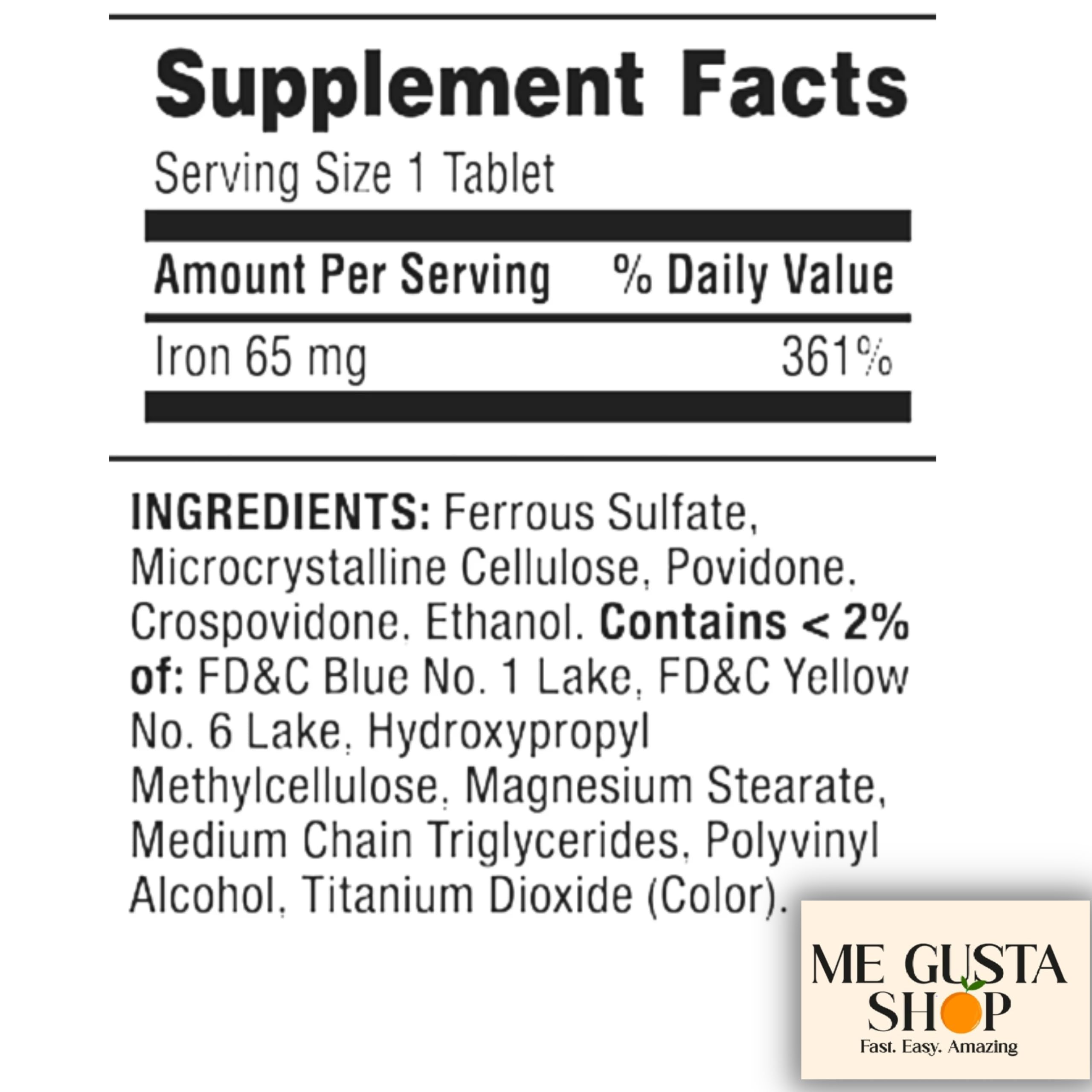 ME GUSTA SHOP boîte tablettes fer 65 mg, emballage simple et accessible