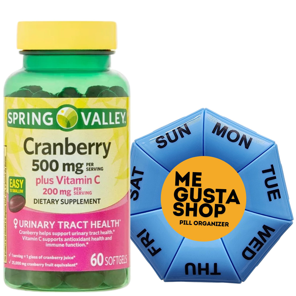 Me Gusta Shop Cranberry 500mg Vitamine C 200mg softgel – bouteille claire et capsules faciles à avaler