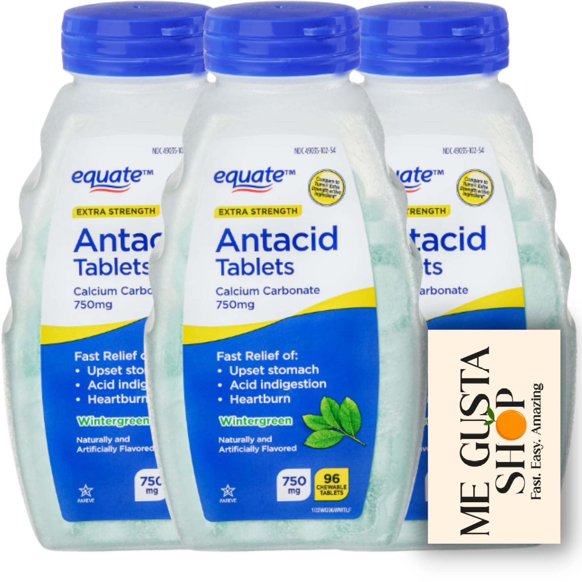 Tablettes antacide Equate Wintergreen 750 mg par ME GUSTA SHOP, soulagement après repas.