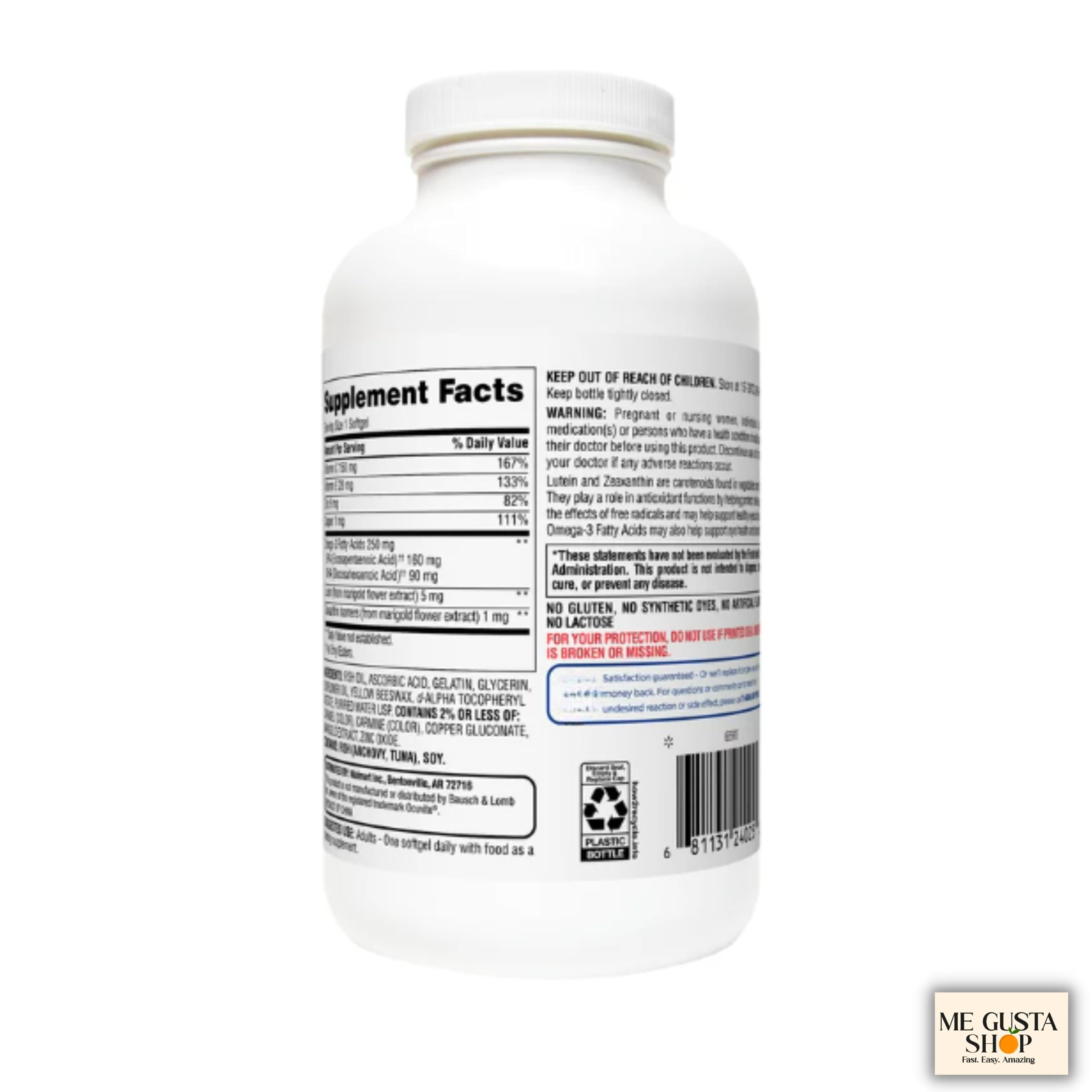 Carte de dosage ME GUSTA SHOP Equate Vision 50+ pour planification.