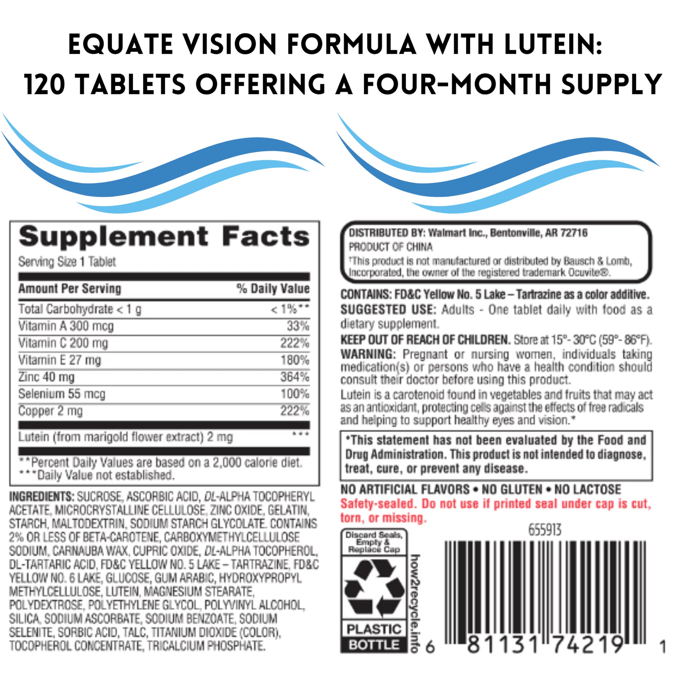 Me Gusta Shop Equate Vision Lutéine - Tablettes quotidiennes favorisant la santé oculaire