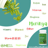 Gelules moringa ME LIFE & HEALTH près d'un petit-déjeuner sain