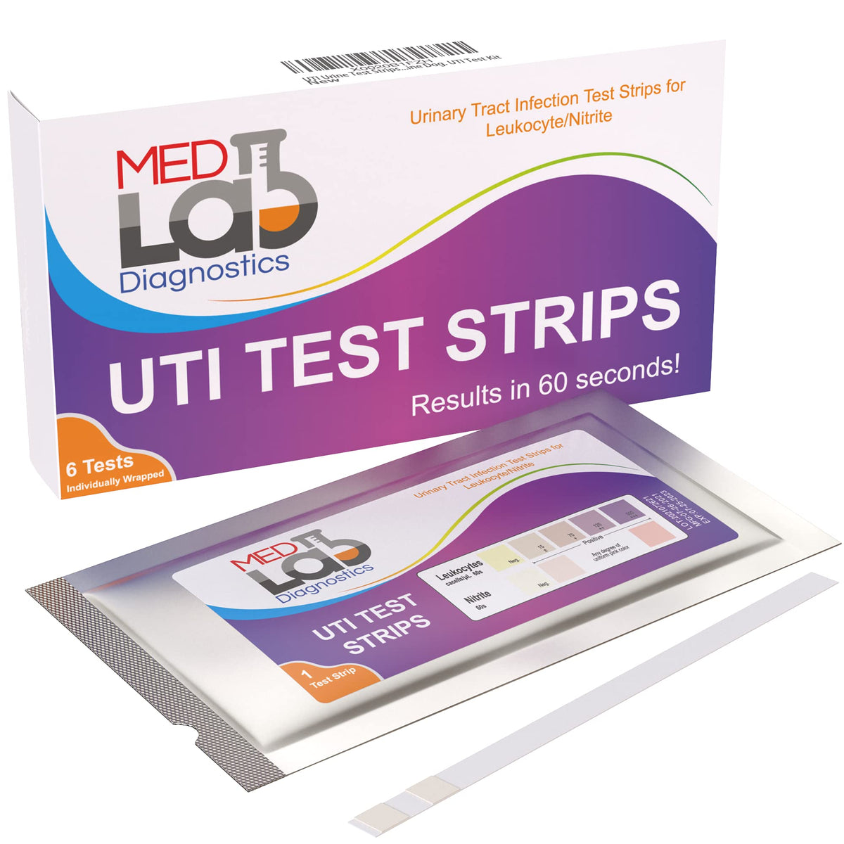 Bandelettes UTI Med Lab Diagnostics dans emballage individuel pour utilisation pratique à domicile