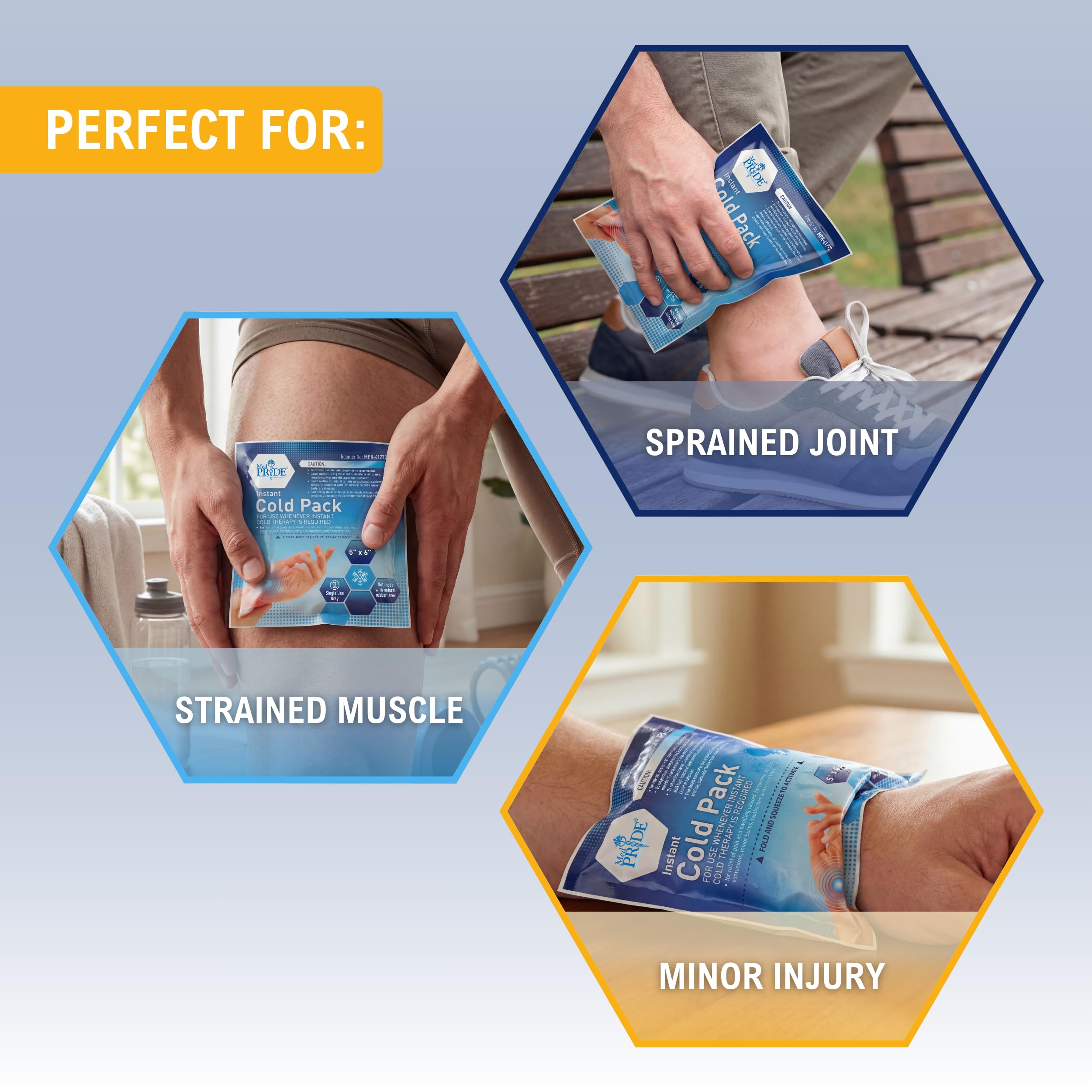 MED PRIDE Pack 24 poches glace, solution prête à l’emploi pour divers incidents.