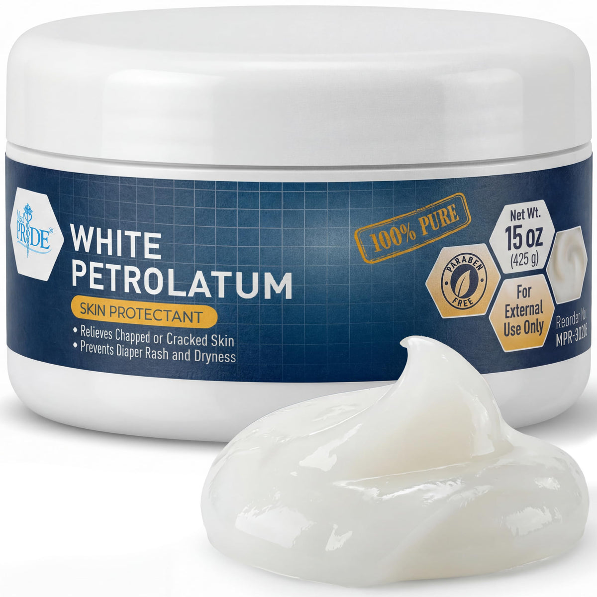 Med Pride Petrolatum dans son pot, hydratation durable et barrière protectrice.