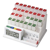 Medcenter organisateur mensuel de pilules avec quatre compartiments pour chaque dose.