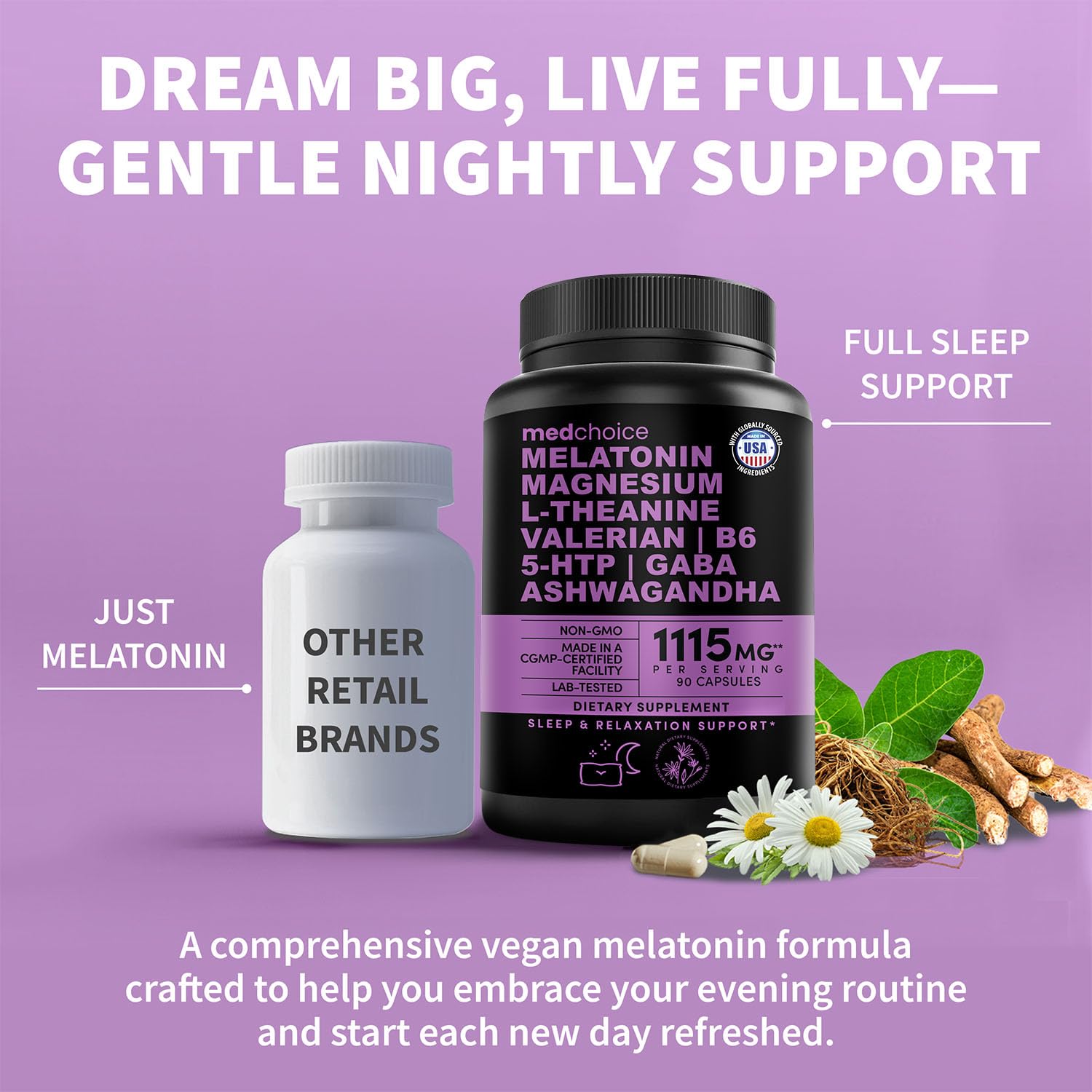 MEDCHOICE 12-en-1 mélatonine — capsules faciles à avaler avant le coucher