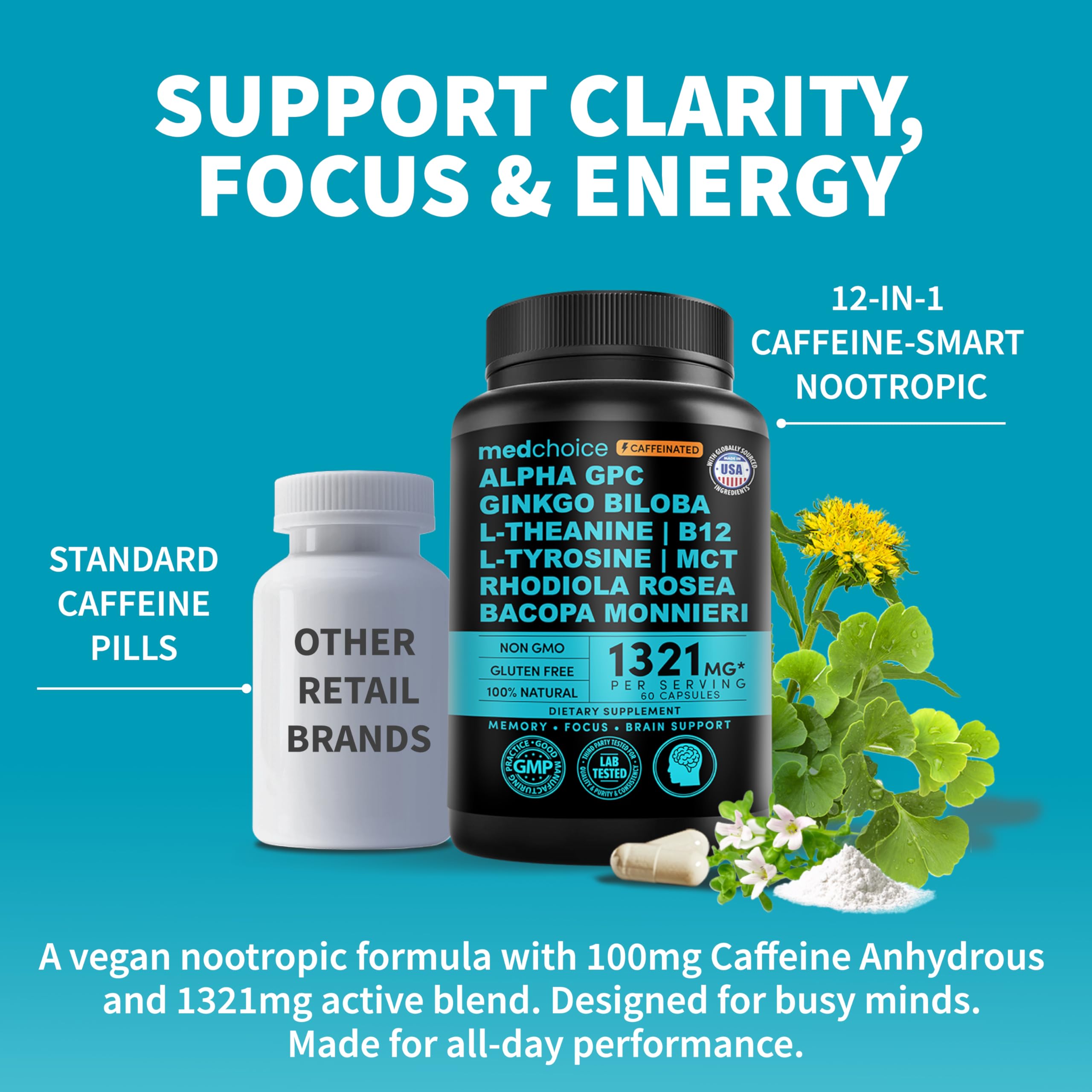 MEDCHOICE 12-en-1 nootropique Capsules – format pratique pour routine journalière