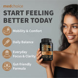 Bouteille MEDCHOICE Curcuma-Ail-Gingembre BioPerine, format pratique pour routine active.