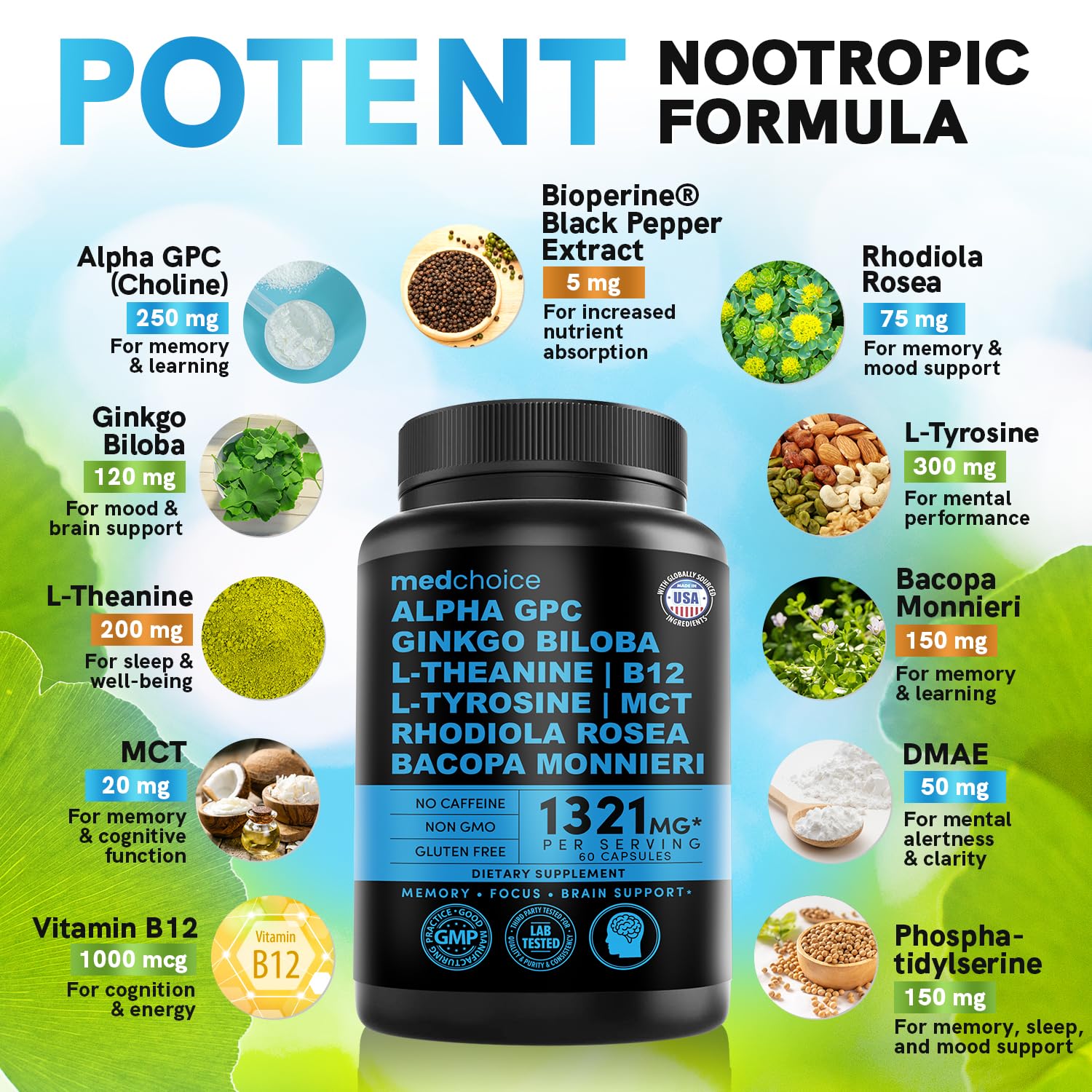 MedChoice ginkgo-biloba, soutien cognitif et mémoire soutenue.