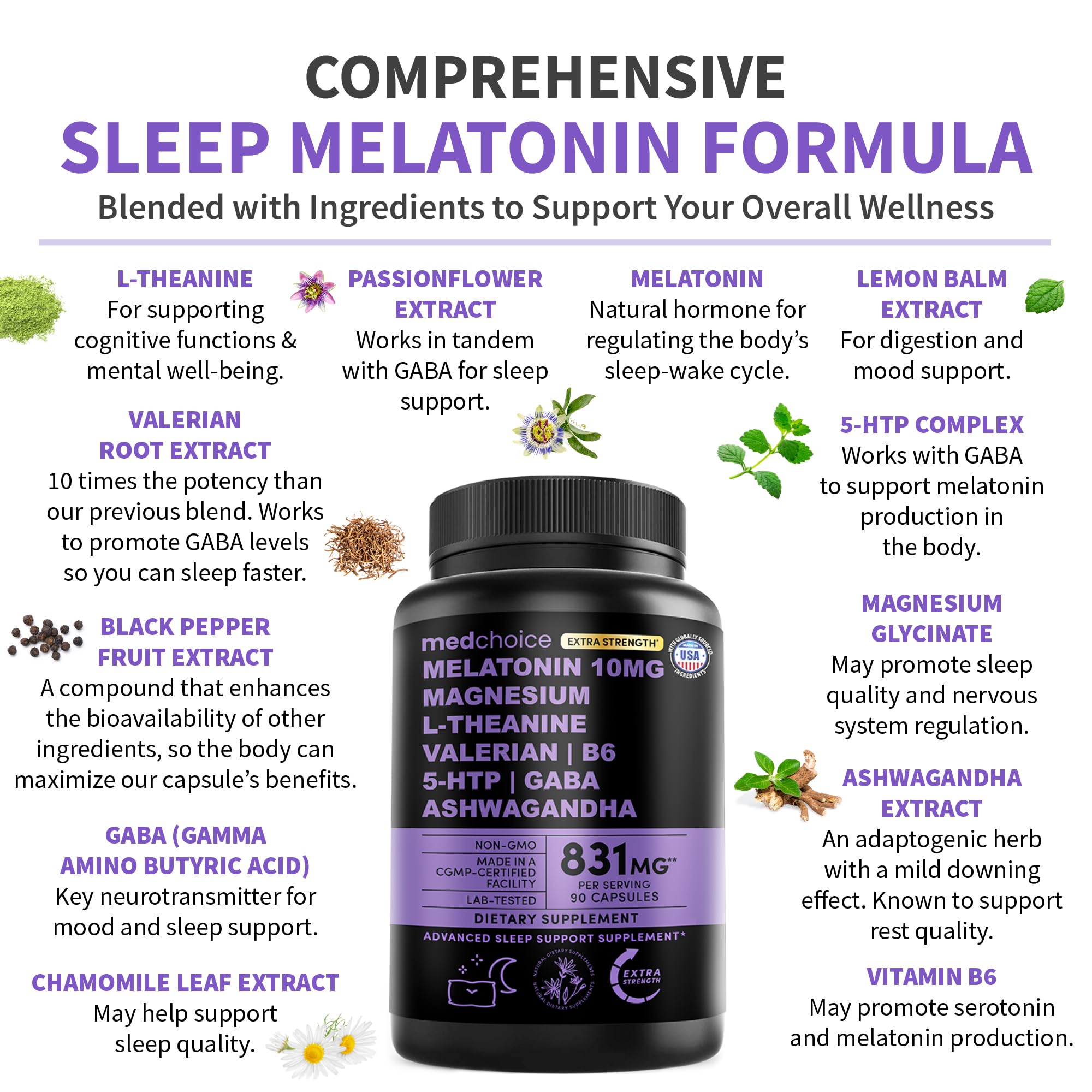 MEDCHOICE L-Theanine Camomille Valériane - calme serein pour une transition nocturne.
