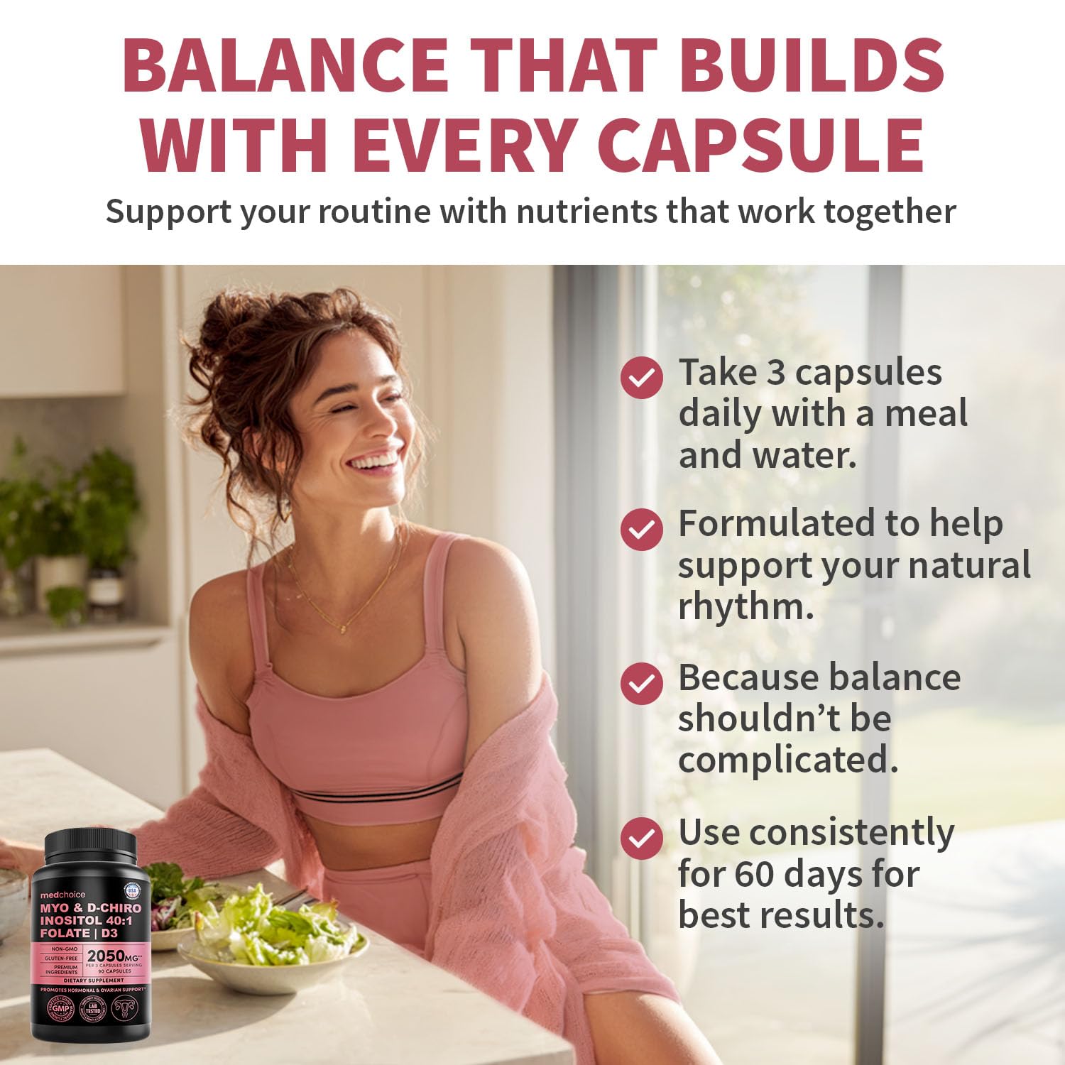 Myo-Inositol 40:1 MEDCHOICE – capsules pratiques à prendre avec un repas.