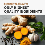 Étiquette claire MEDCHOICE Curcuma-Ail-Gingembre BioPerine, garantie de qualité.