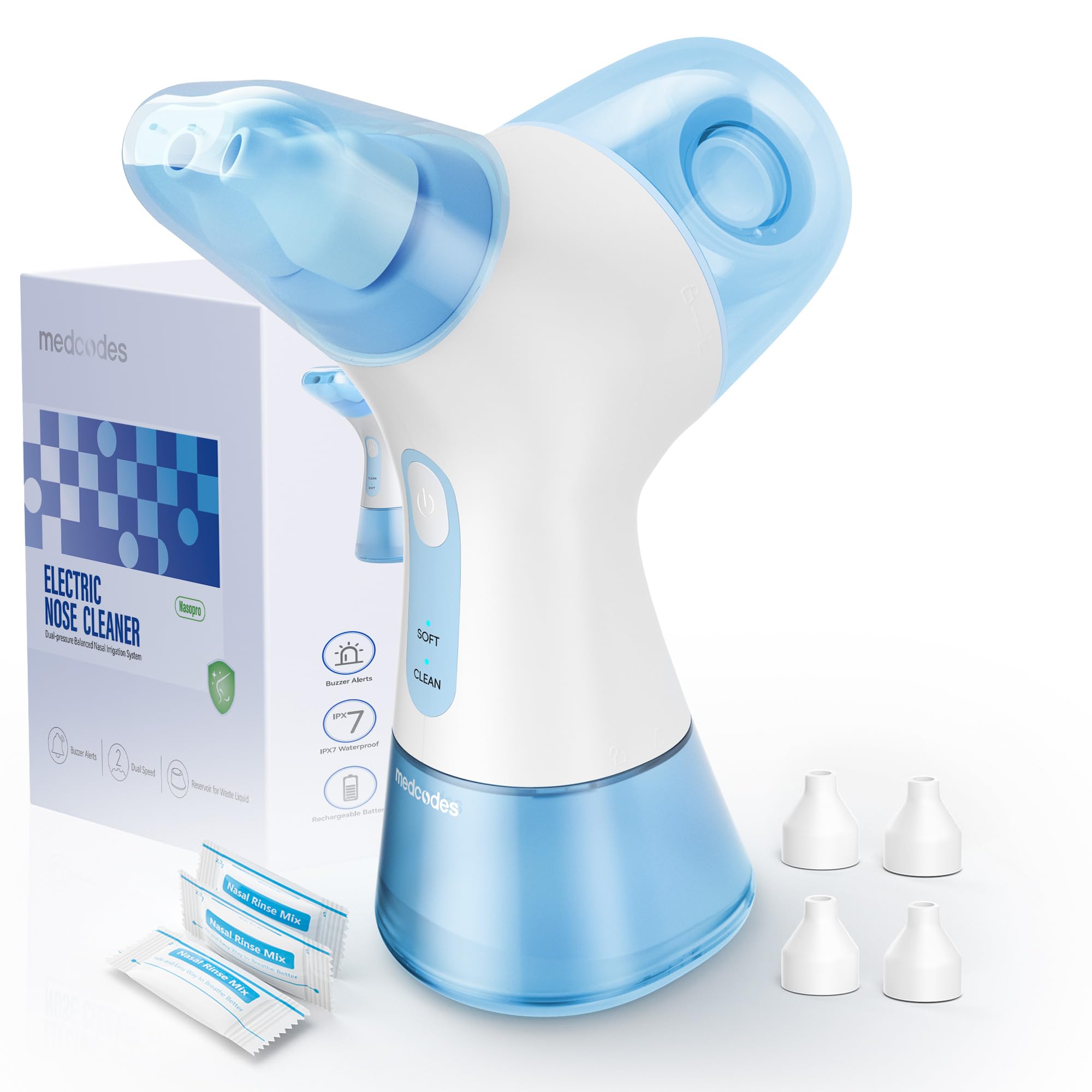 Medcodes Neti Électrique – système purge sinus pour un rinçage rapide et efficace.