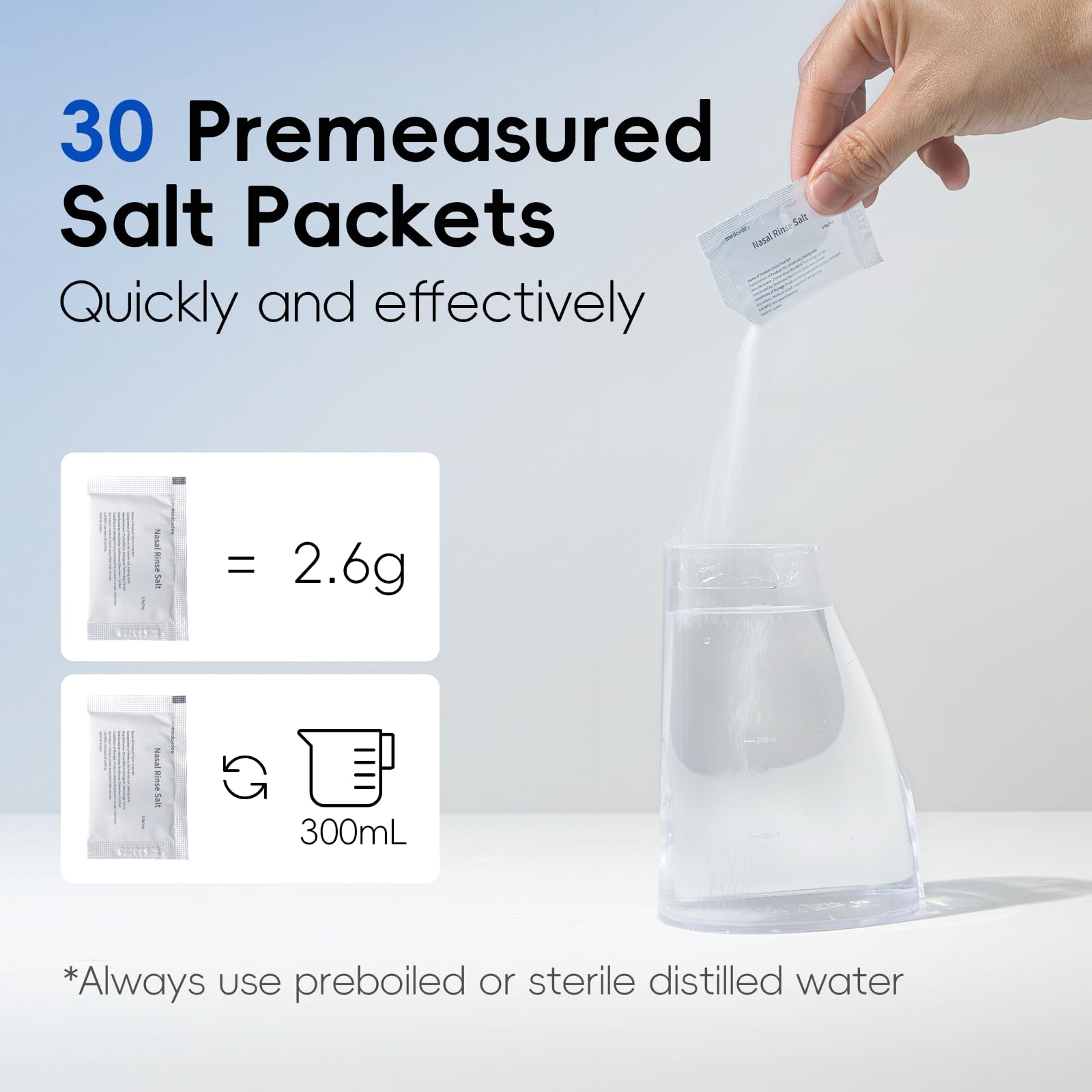 Medcodes Neti Pot 30 sachets salins inclus pour l’hygiène nasale quotidienne