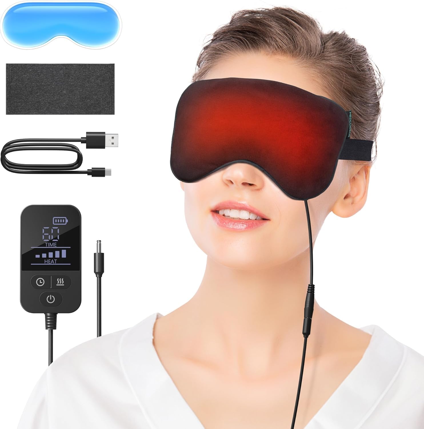 Masque yeux Medcursor chauffant avec batterie 2500mAh pour détente et sommeil