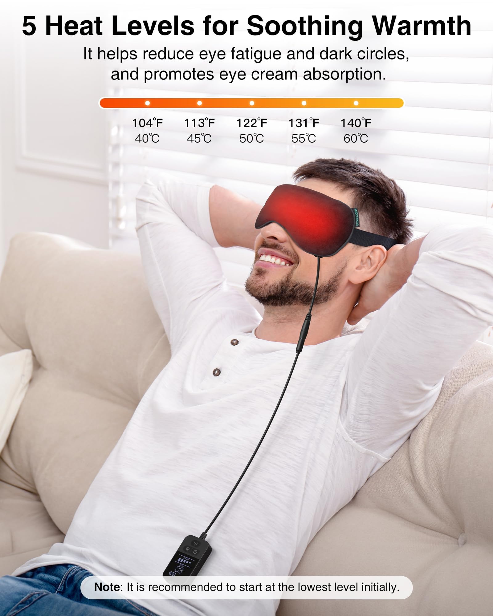 Cinq niveaux de chaleur du masque Medcursor pour adapter la sensation.