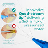 Medi Grade embout quad-stream oreille pour irrigation précise et confortable.
