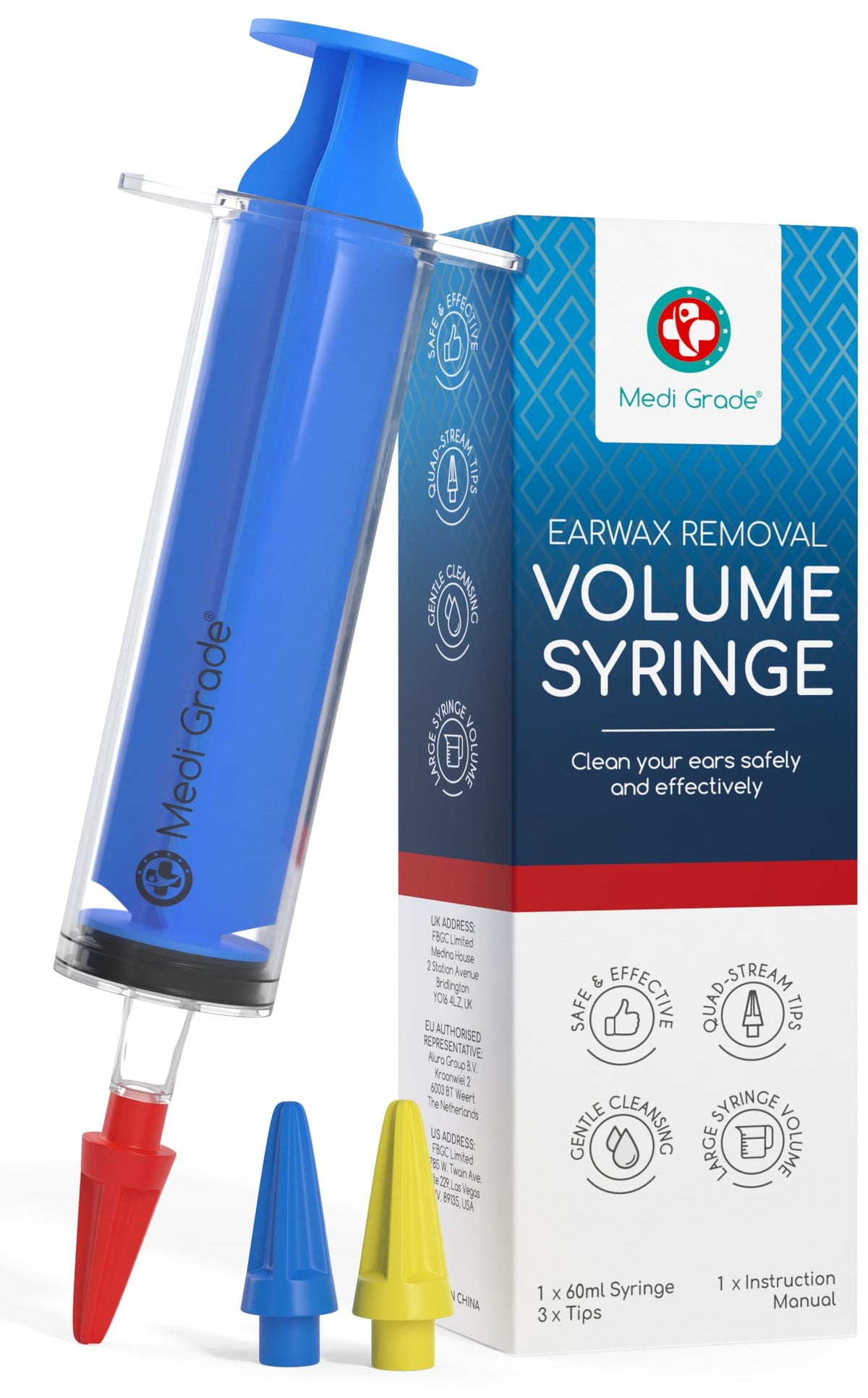 Medi Grade seringue oreille avec embouts quad-flux pour nettoyage sûr