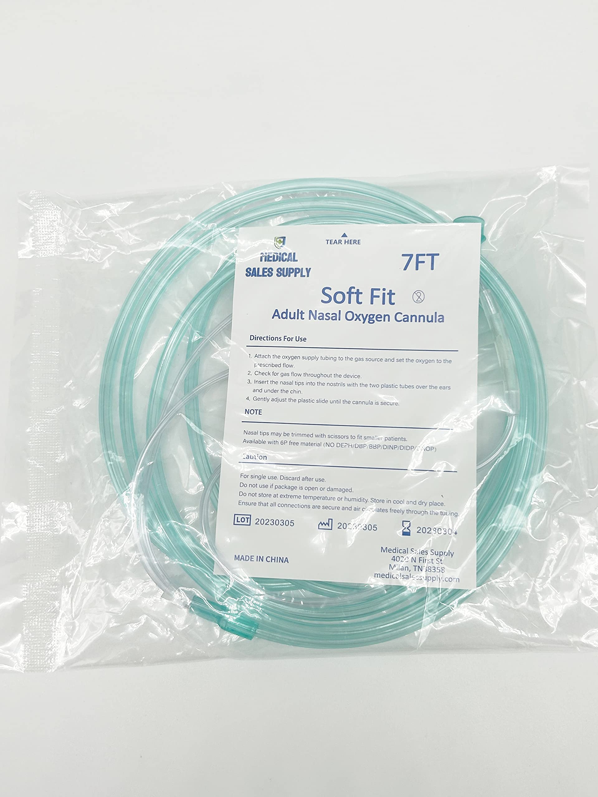 Cannule Medical Sales Supply avec tuyau vert lumineux facilitant le suivi du flux.
