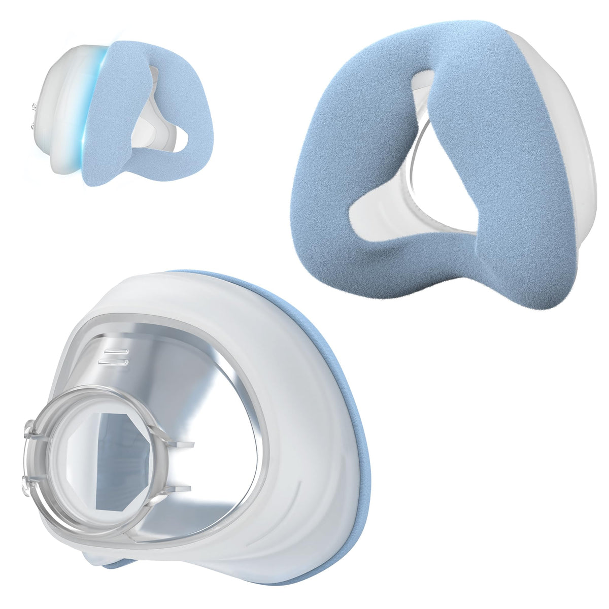 MEDICOLOR coussin nasal N20 tissu-silicone bleu offrant confort accru et étanchéité.