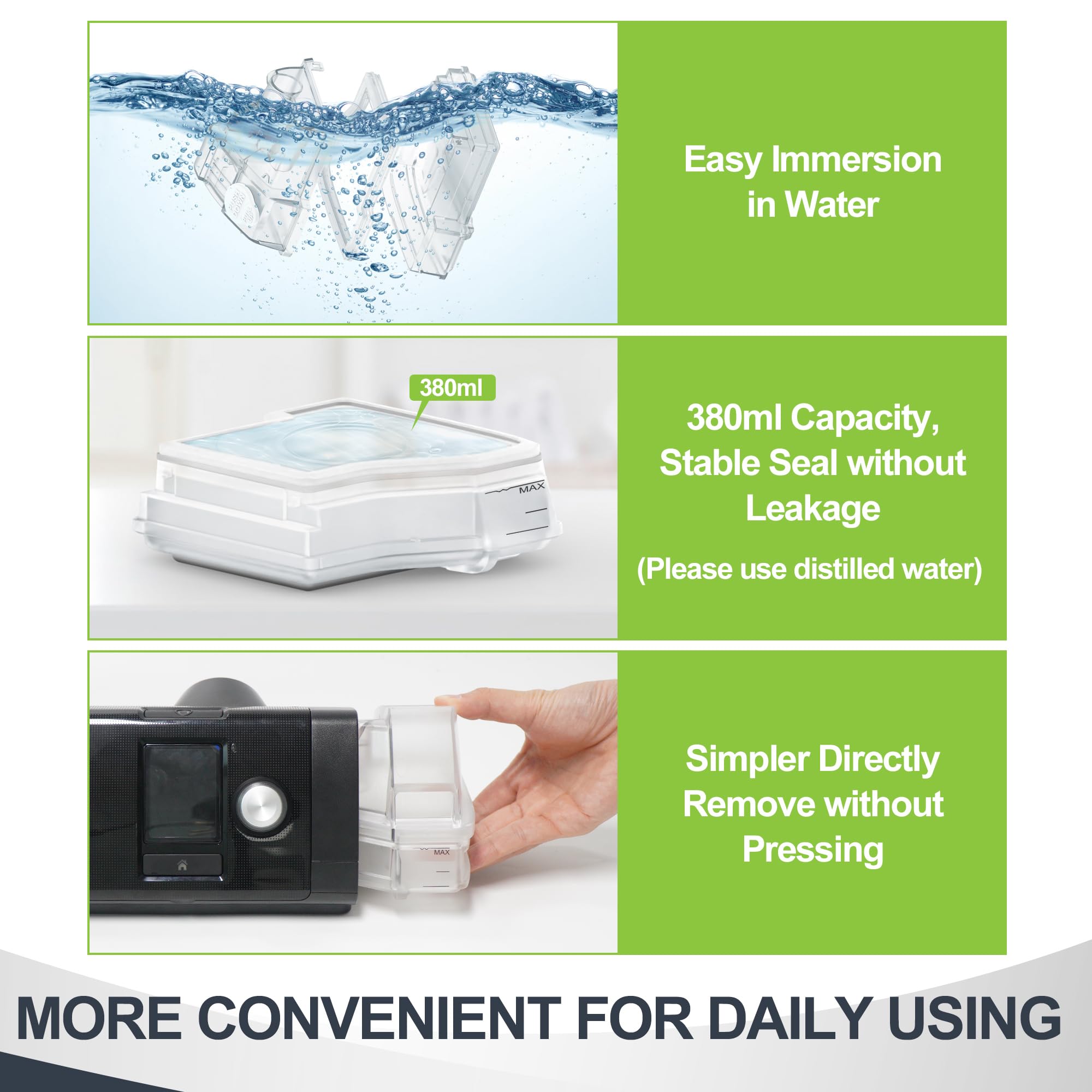MEDICOLOR: Remplacement pratique – chambre d’eau AirSense 10, nettoyage simplifié.