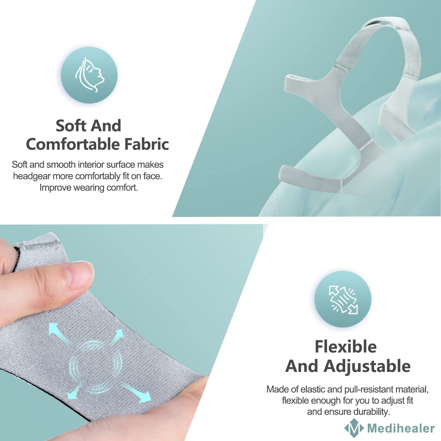 Attaches rapides Medihealer pour un serrage fiable des sangles CPAP.