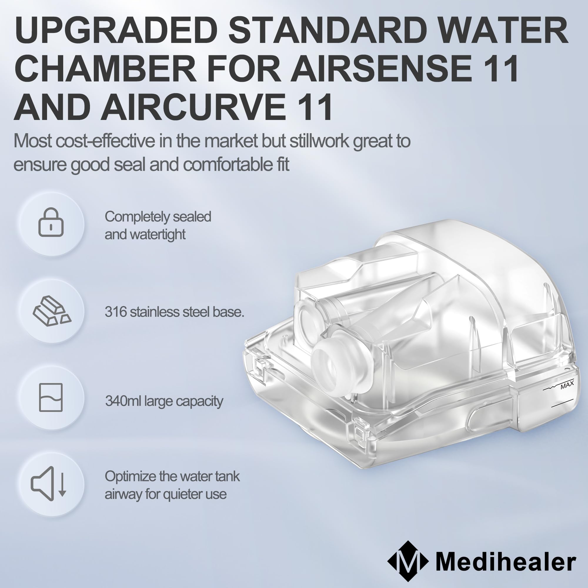 Medihealer base inox316 AirSense11: robuste et durable pour une utilisation prolongée.
