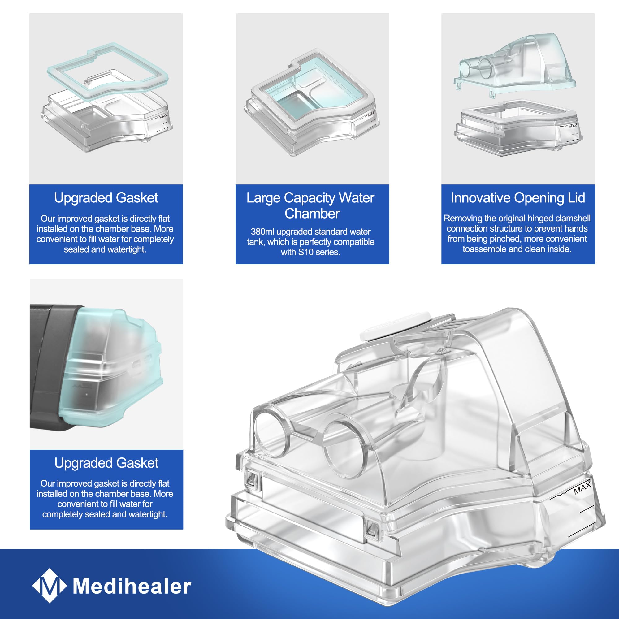 Chambre Medihealer AirSense 10 avec joint plat pour étanchéité fiable.