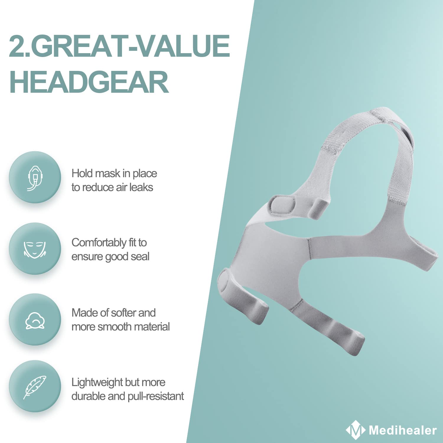 Matière douce et élastique du harnais CPAP Medihealer pour le confort.