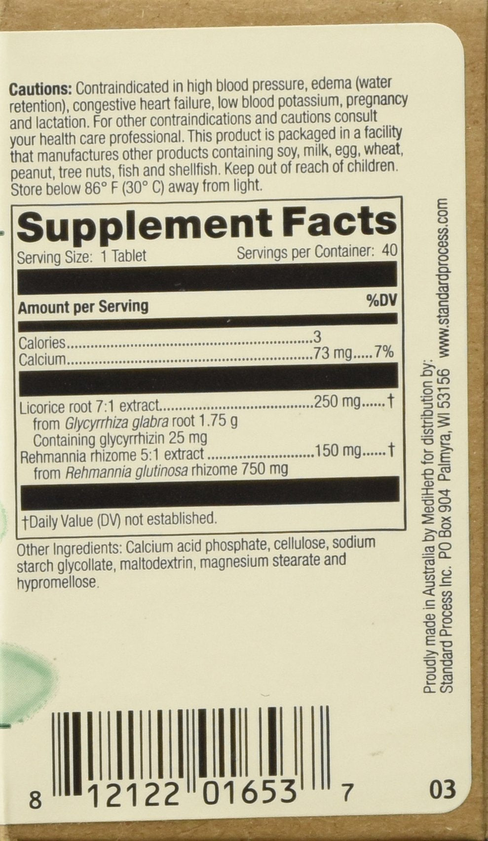 Mediherb Adrenal Complex – étiquette, aperçu clair des ingrédients et usages possibles.