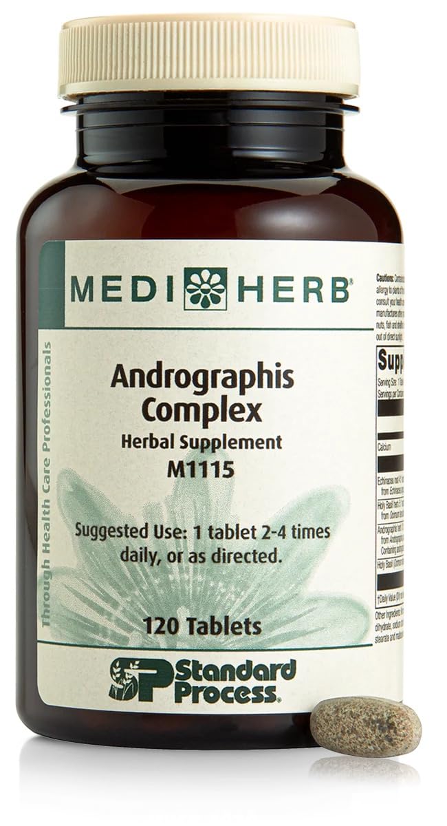Mediherb Andrographis Complex: bouteille-tablettes, soutien potentiel au système immunitaire au quotidien.