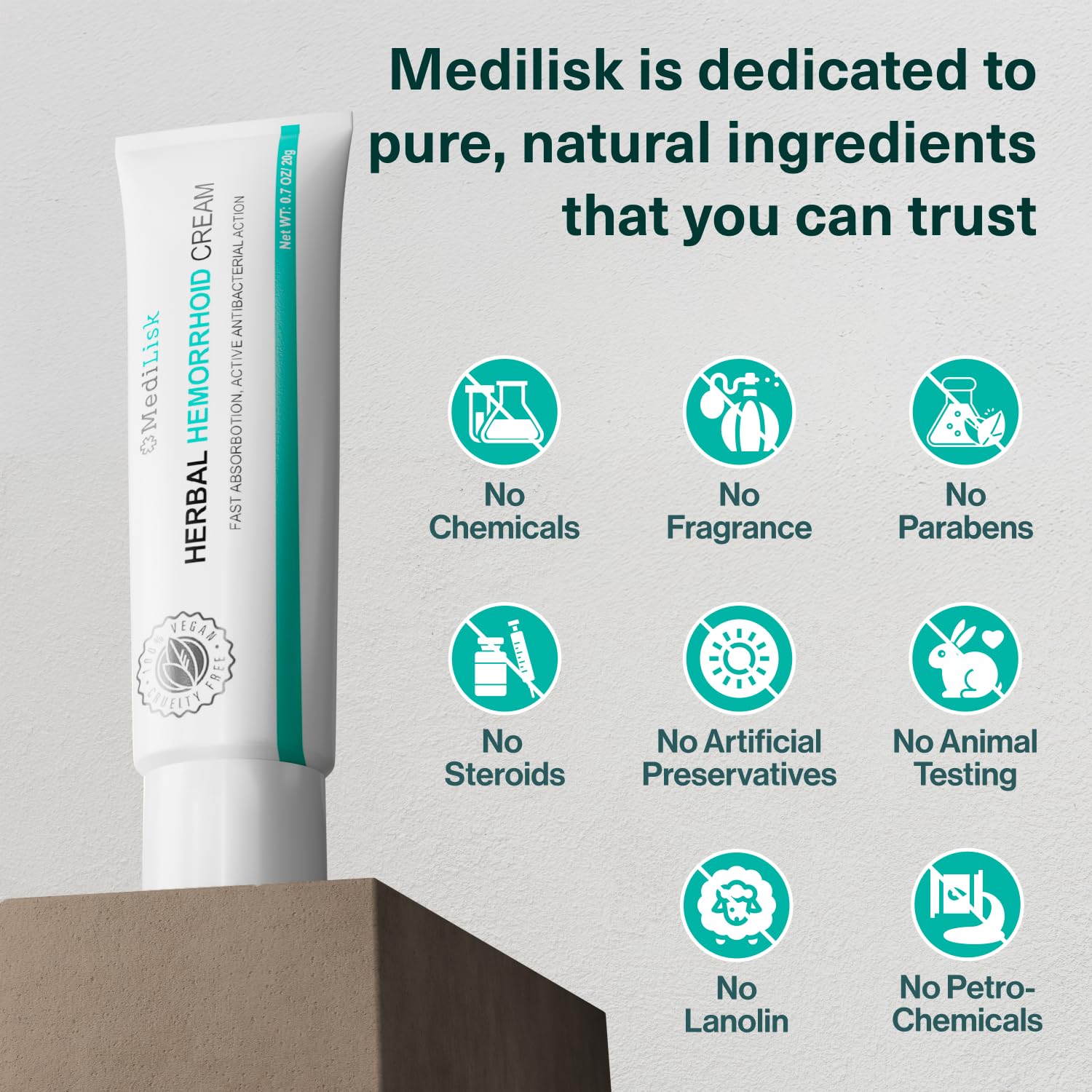 MediLisk Crème hémorroïdes – ingrédients naturels, douceur pour peau sensible.