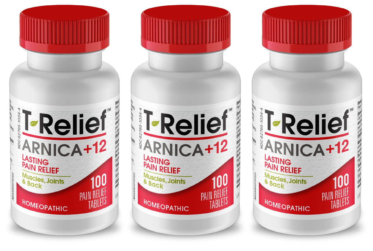 MediNatura T-Relief Arnica, boîte visible, soutien potentiel pour douleurs quotidiennes.