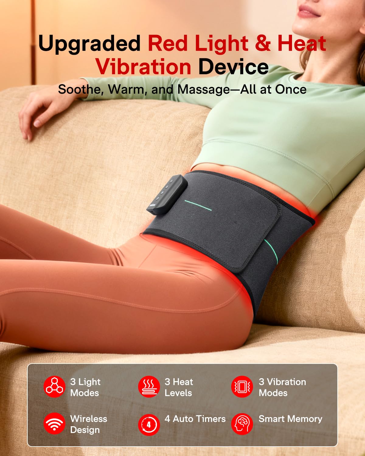 Ceinture Medisana avec chaleur à trois niveaux pour confort personnalisé.