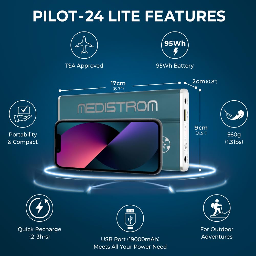 Medistrom Pilot-24 Lite en contexte voyage aérien, format compact et léger.