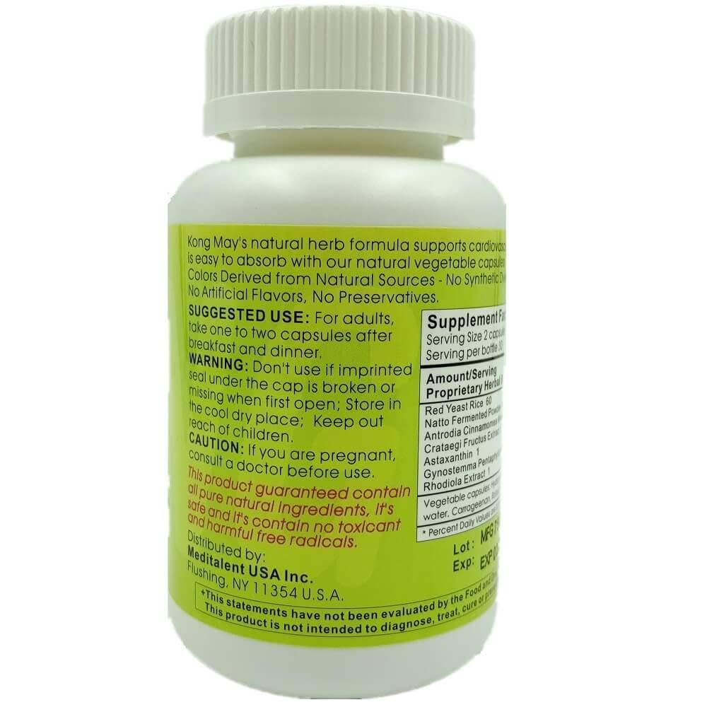 Meditalent Kong May – ingrédients fermentés Antrodia et riz rouge Monascus pour une formulation naturelle.