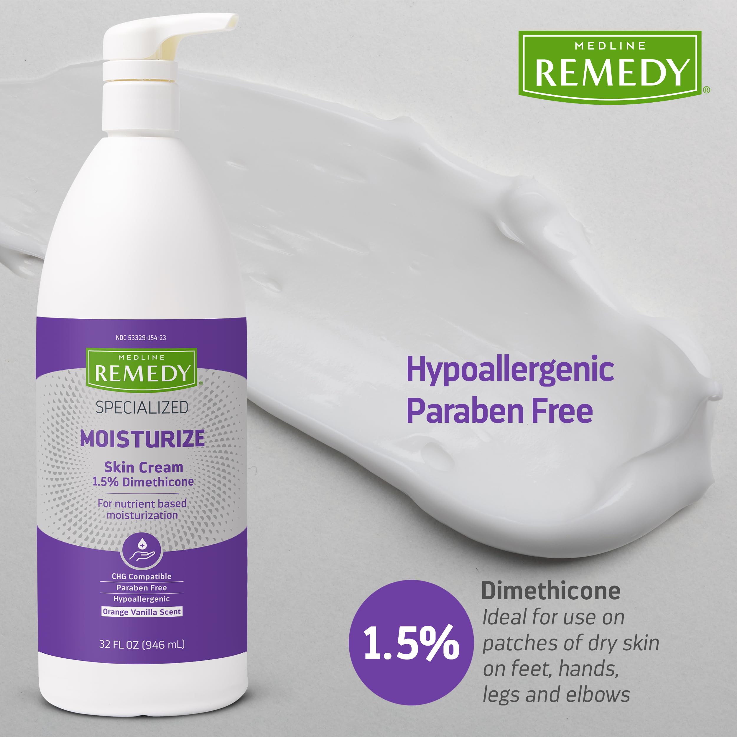 Medline Remedy crème sans parabènes et CHG, hypoallergenique et adaptée à tous.