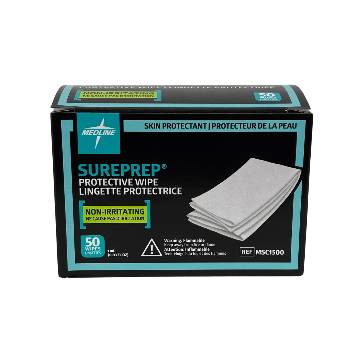 Lingette barrière Medline SurePrep emballée individuellement pour usage pratique et hygiénique.